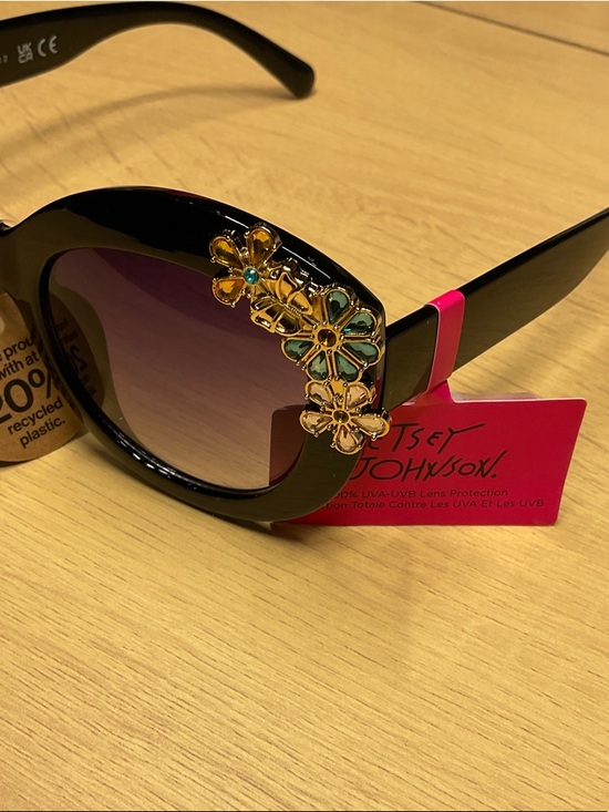 Betsey Johnson Black Sunglasses with Gold & Turquoise Floral Accents main image 4